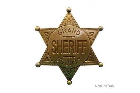 ETOILE DE SHERIFF LAITON 6 BRANCHES AVEC ATTACHE EPINGLE 