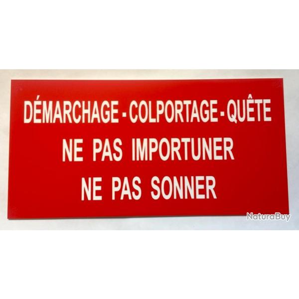 Plaque rouge "DMARCHAGE-COLPORTAGE-QUTE NE PAS IMPORTUNER-NE PAS SONNER" format 48 x 100 mm