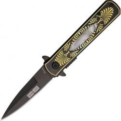 Couteau dague Rainblack Linerlock ouverture assistée avec lame et manche en acier inox ABX18502A07