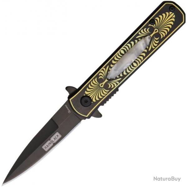 Couteau dague Rainblack Linerlock ouverture assiste avec lame et manche en acier inox ABX18502A07