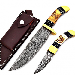 Bel ensemble de deux couteaux Damas de fabrication artisanale (2)
