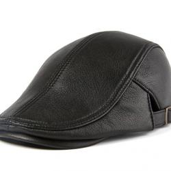 !!! LIVRAISON OFFERTE !!! Béret chapeau casquette cuir véritable noir réf 678