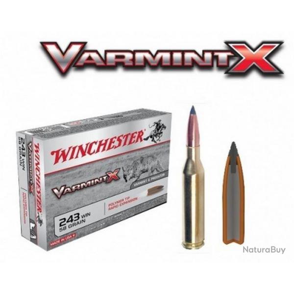 Munitions balles Winchester Varmint X 243 WIN 58g 3.76 par 20