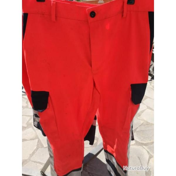Pantalon travail scurit orange bleu marine bandes rflchissantes occasion paysan chasseur
