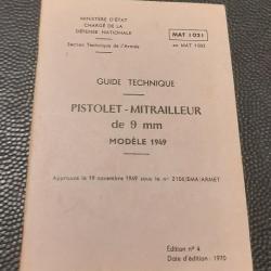 Guide technique d'origine Pistolet Mitrailleur 9mm modèle 1949