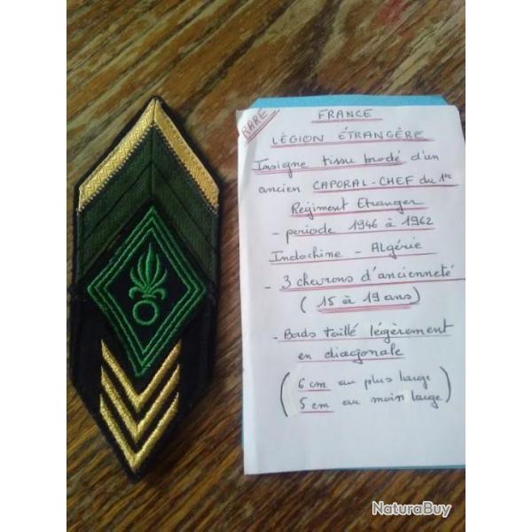 Insigne lgion trangre Caporal chef 1er rgiment tranger 46/62Indochine Algrie