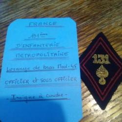 Insigne 131eme infanterie métropolitaine Pour Officier et sous officier