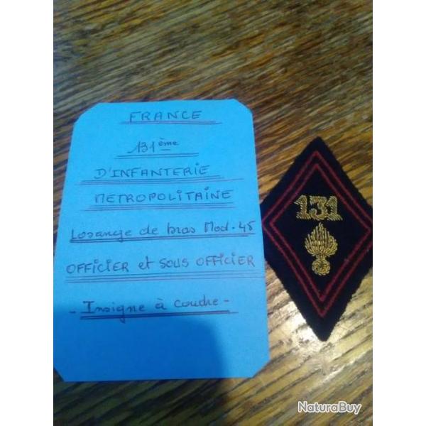 Insigne 131eme infanterie mtropolitaine Pour Officier et sous officier