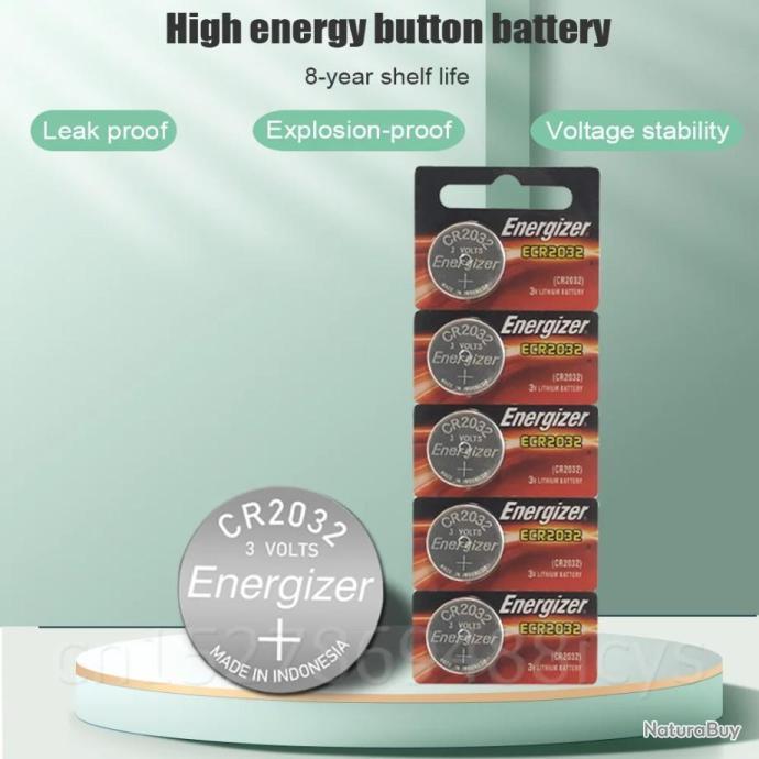 Piles boutons au lithium CR2032 3V/3 volts Energizer, longue durée