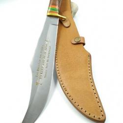 Poignard Bowie  2e amendement  Manche en Cuir et Pakkawood  Etui en Cuir