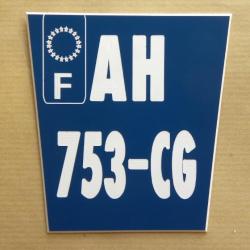 plaque gravée style immatriculation ft 8,5x9 2 lignes + logo bleu Trapézoidale moto tout terrain KTM