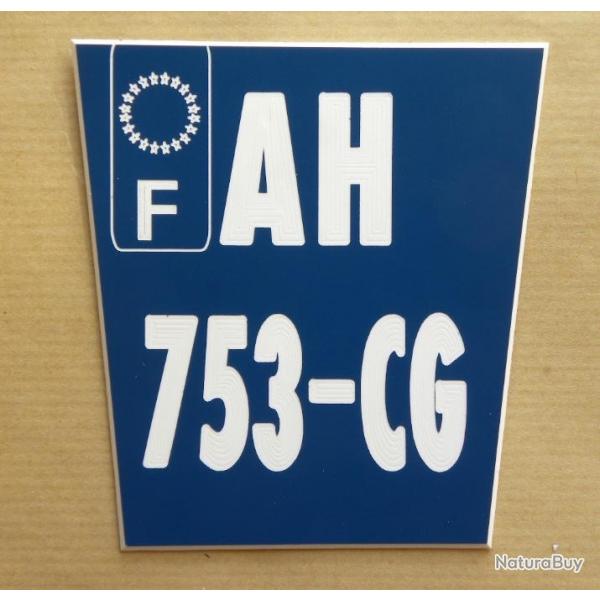 plaque grave style immatriculation ft 8,5x9 2 lignes + logo bleu Trapzoidale moto tout terrain KTM