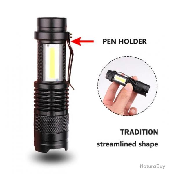 Zoom Mini lampe de poche led lampe torche 2000 Lumens 3 Modes baladeuse Rechargeable+boite+cble usb