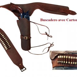 Ceinturon holster avec cartouchière (BUSCADERO) Marron pour 1 revolver western
