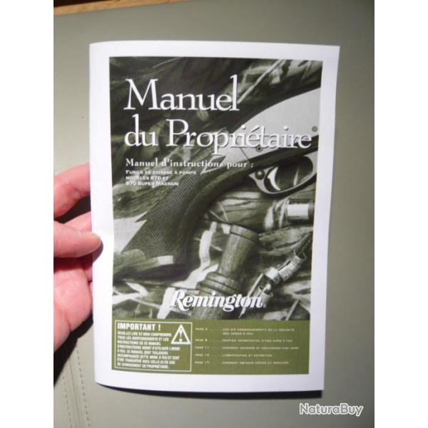 mode d'emploi pour REMINGTION modle 870 et 870 super magnum