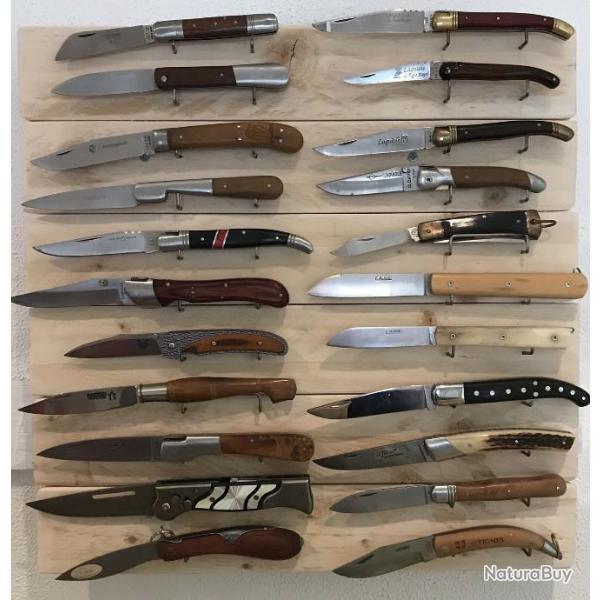 Prsentoir bois brut naturel 22 couteaux support mtal - cration unique