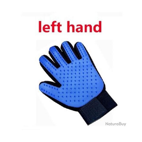 Gant Peigne Silicone Toilettage Chien Chat, Couleur: Bleu Gauche