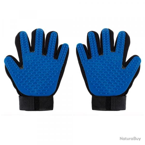 Gant Peigne Silicone Toilettage Chien Chat, Couleur: Bleu Paire