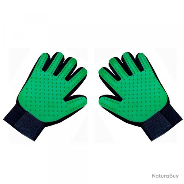 Gant Peigne Silicone Toilettage Chien Chat, Couleur: Vert Paire
