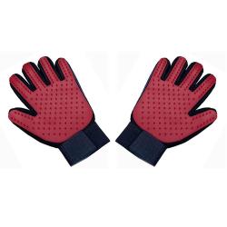 Gant Peigne Silicone Toilettage Chien Chat, Couleur: Rouge Paire