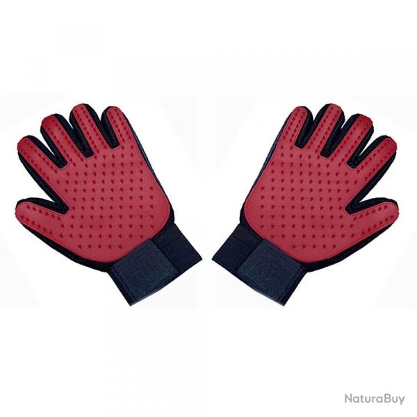 Gant Peigne Silicone Toilettage Chien Chat, Couleur: Rouge Paire