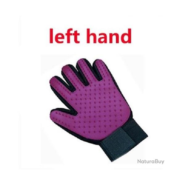 Gant Peigne Silicone Toilettage Chien Chat, Couleur: Violet Gauche