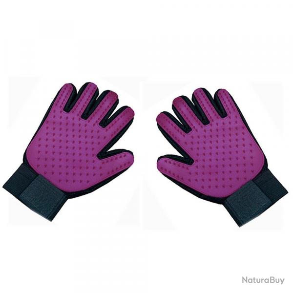 Gant Peigne Silicone Toilettage Chien Chat, Couleur: Violet Paire