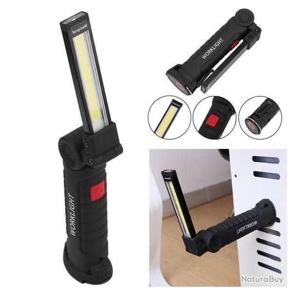 COB Lampe de poche LED Portable USB Rechargeable 5 Mode Baladeuse Magntique 15cmx4cmx3cm