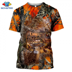 Tee-shirt mixte cerf orange, taille de S à 5XL.