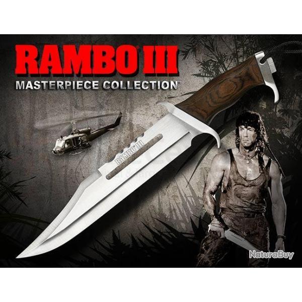 Couteau Rambo III Standard Edition Lame Acier Inox Manche Bois Etui Cuir RB9296
