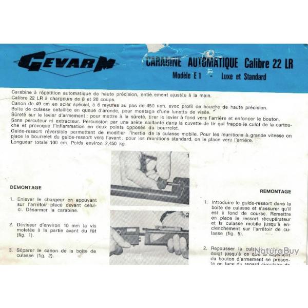 Notice carabine GEVARM E1 22lr