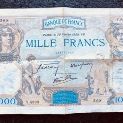 Billet de 1000 francs Cérès et Mercure 1940 - port gratuit.