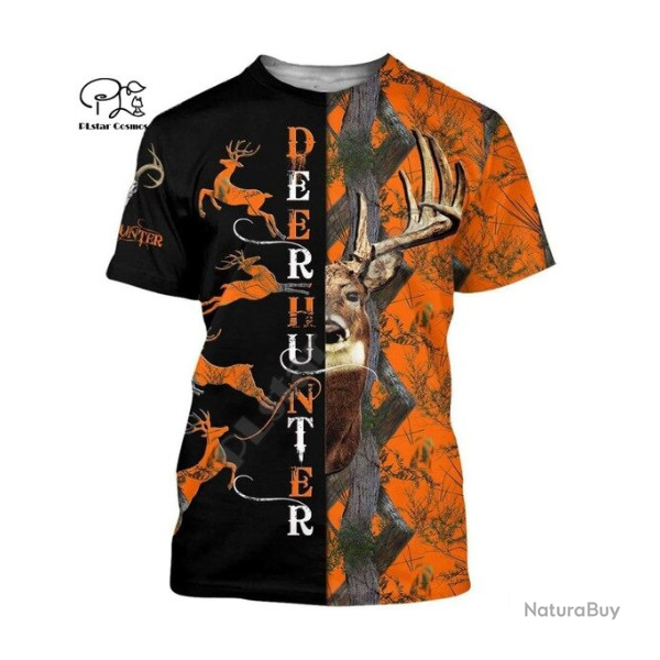 Tee-shirt impression chasse cerf, tailles du S au 5XL.