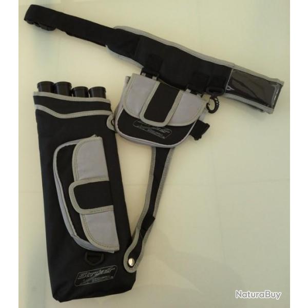Carquois Gaucher Noir-Gris Striker Pro-100 Nylon avec ceinture, 4 tubes