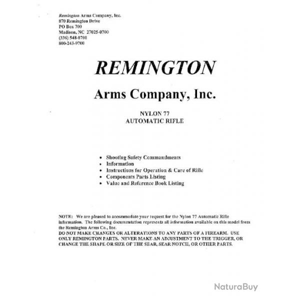 notice carabine NYLON 77 REMINGTON (envoi par mail) -  (m333)