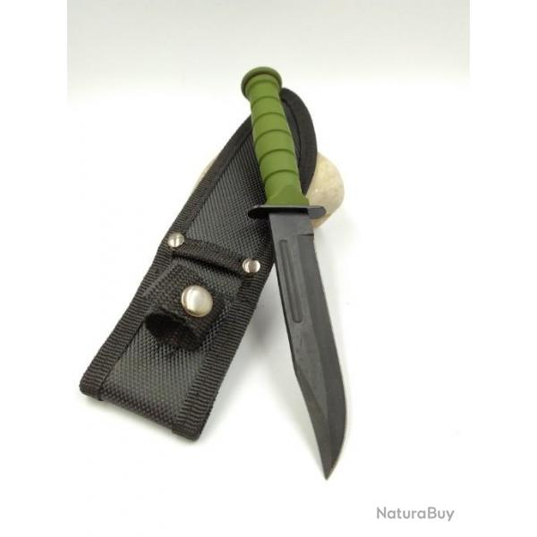 Couteau de Chasse Bowie GREEN Manche en caoutchouc avec Etui en nylon CN211360GN071