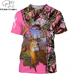Tee-shirt femme, cerf, rose, 3D, taille de XS à XL.