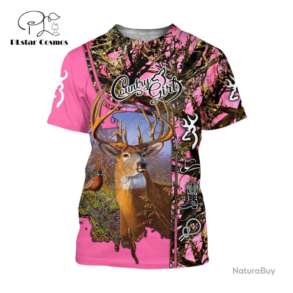 Tee-shirt femme, cerf, rose, 3D, taille de XS  XL.