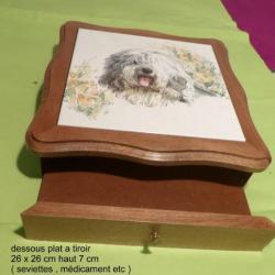 DESSOUS de PLAT  à Tiroir " décor chien bichon "