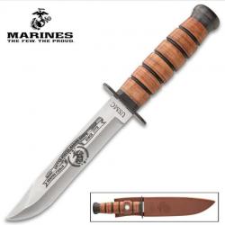 Couteau Marines USMC Combat Fighting Lame Acier Inox Manche Cuir Etui Cuir UC3369