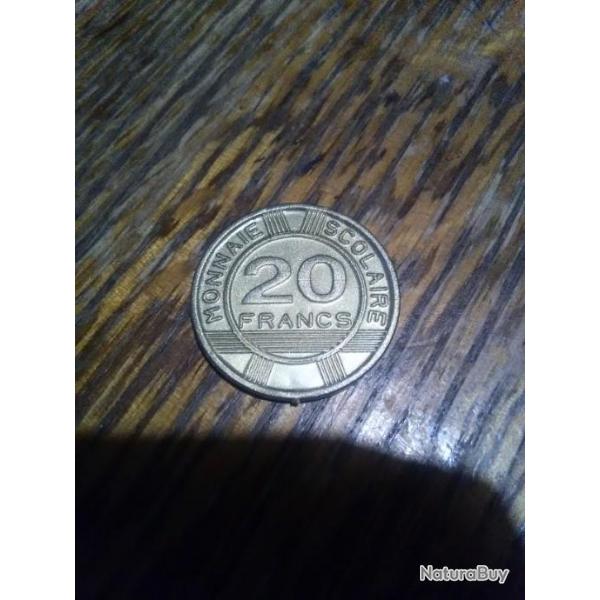 Monnaie scolaire 20 francs