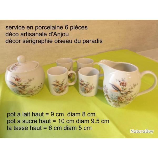 Service a caf tasses + sucrire + pot  lait  dcor " oiseaux du paradis "
