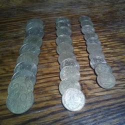 Lots de centimes de francs10 de 20 centimes10 de 10 centimes10 de 5 centimes