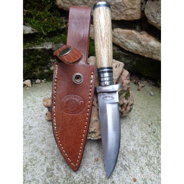 Couteau Chipaway Style Fort Noire Acier 3Cr13 Manche Olivier Etui Cuir Frost Cutlery FCW994