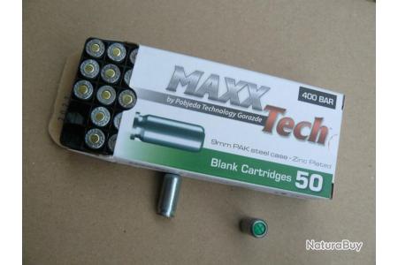 Balles 9mm PA A Blanc Maxxtech 400 Bars Par 50 - Munitions 9mm