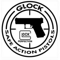 Autocollant sticker rond ( couleur blanc ) GLOCK SAFE ACTION PISTOLS ( PERFECTION 26 17 19 AUSTRIA G