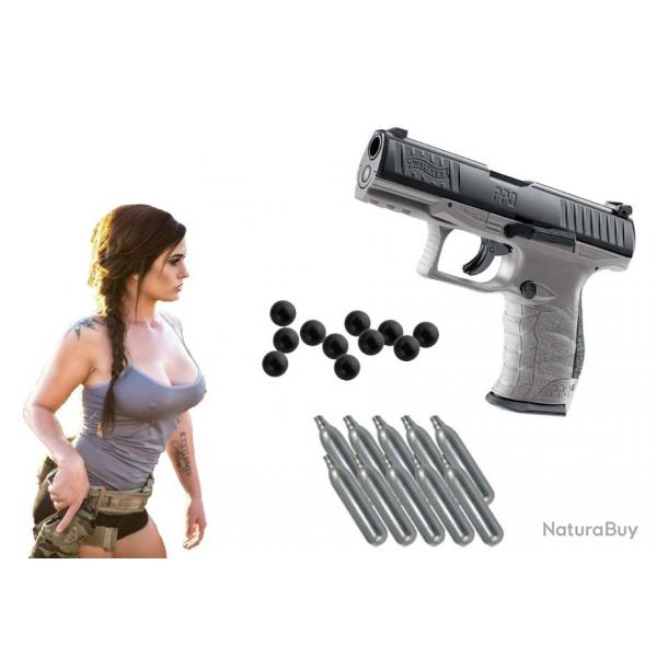 Pack DEFENSE WALTHER PPQ M2 T4E CAL 0.43 CO2 TUNGSTEN + Billes WALTHER UMAREX T P