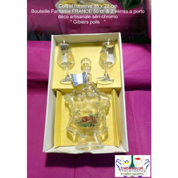 Coffret  bouteille fantaisie France  & 2 verres   " dcor gibiers nature    "