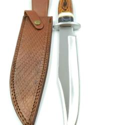 Couteau Bowie Lame en Acier Manche en Bois et Os Etui en Cuir