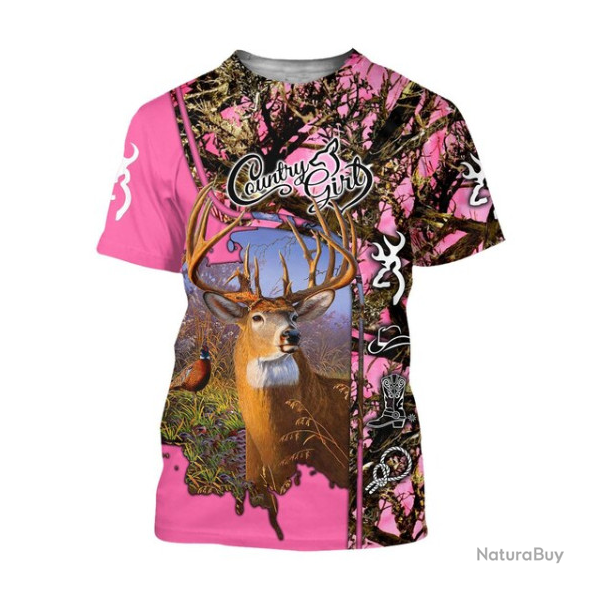 Tee-shirt femme, motif cerf, rose, tailles de XS  5XL.